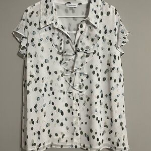 Calvin Klein Women's Ruffle Front Polka Dot Blouse - White 2X